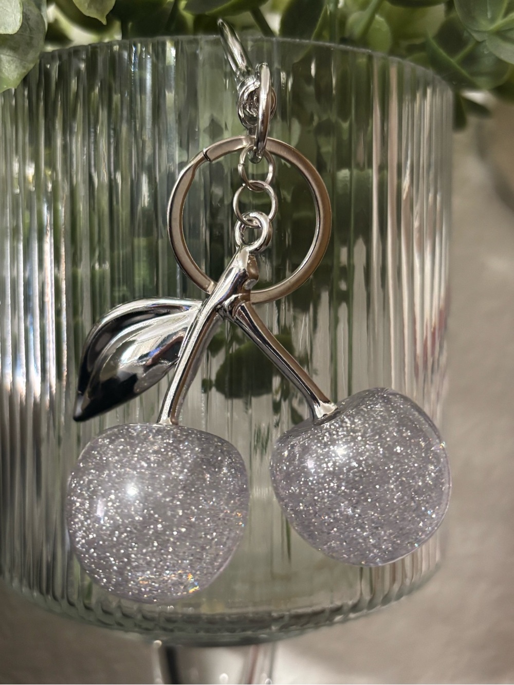 Silver Glitter Cherry Bag Charm / Keychain